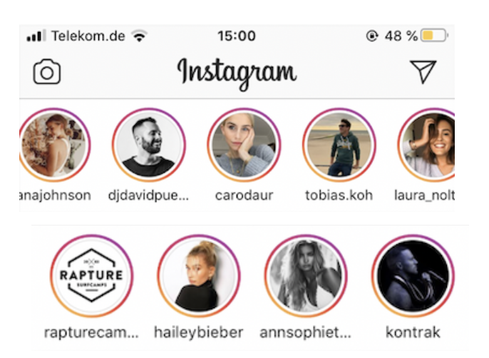 Übersicht der Instagram Stories im News-Feed