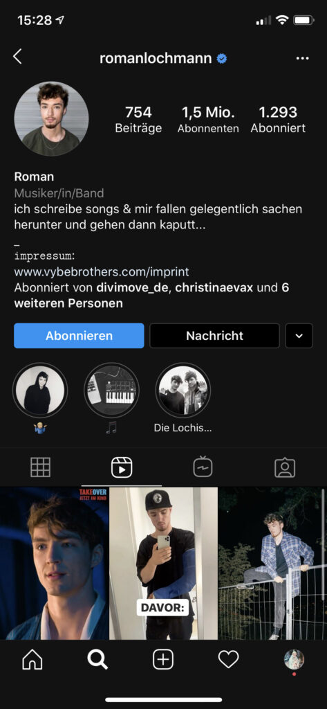 Der Instagram Reel-Tab bei @romanlochmann